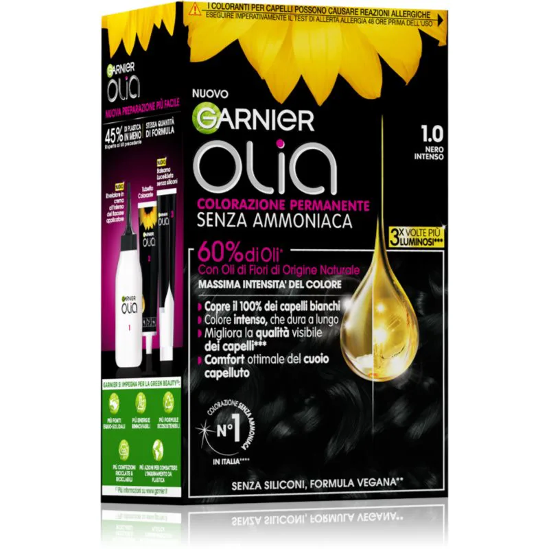 Garnier Olia μόνιμη βαφή μαλλιών απόχρωση 1.0 Μαύρο Intenso 1 τμχ