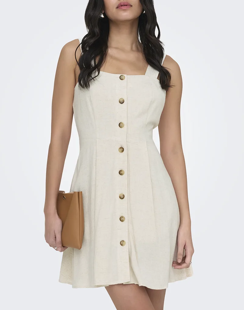 ONLY ONLSIESTA LINEN BL SHORT STRAP DRESS PNT 15370390-Moonbeam Cream