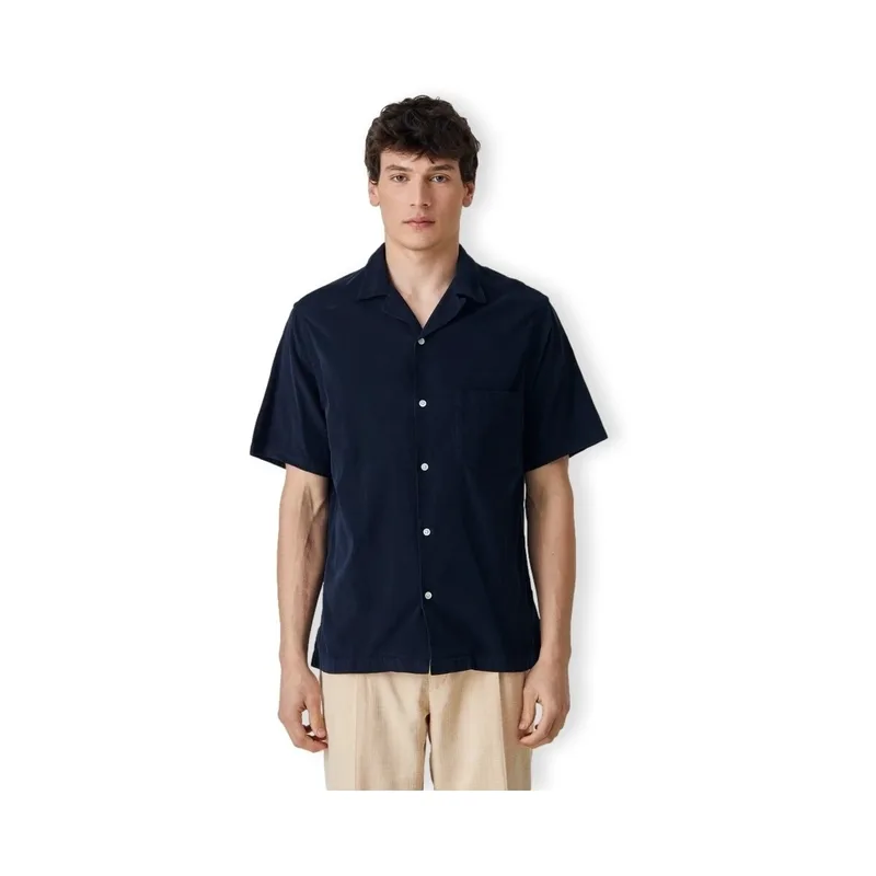 Πουκάμισο με κοντά μανίκια Portuguese Flannel Cord Camp Collar Shirt - Navy