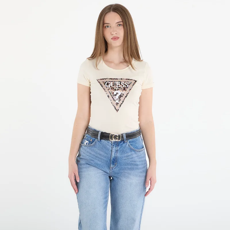 T-shirt GUESS Ss Cn Leo Triangle Tee Pearl White S