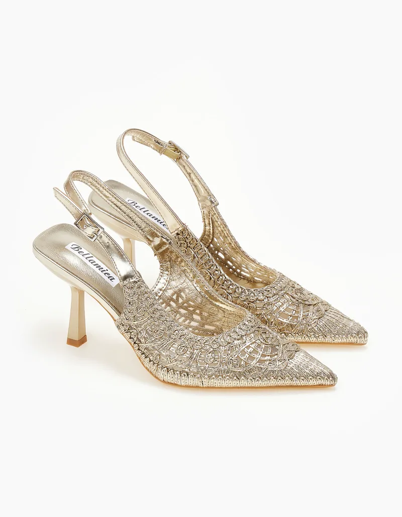 Slingbacks γόβες με σχέδιο ψάθας - Χρυσό