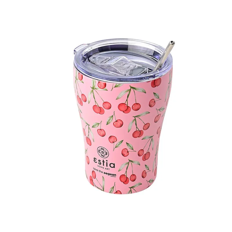 Κούπα θερμός με καλαμάκι 350ml Estia Save the Aegean - Cherry rose
