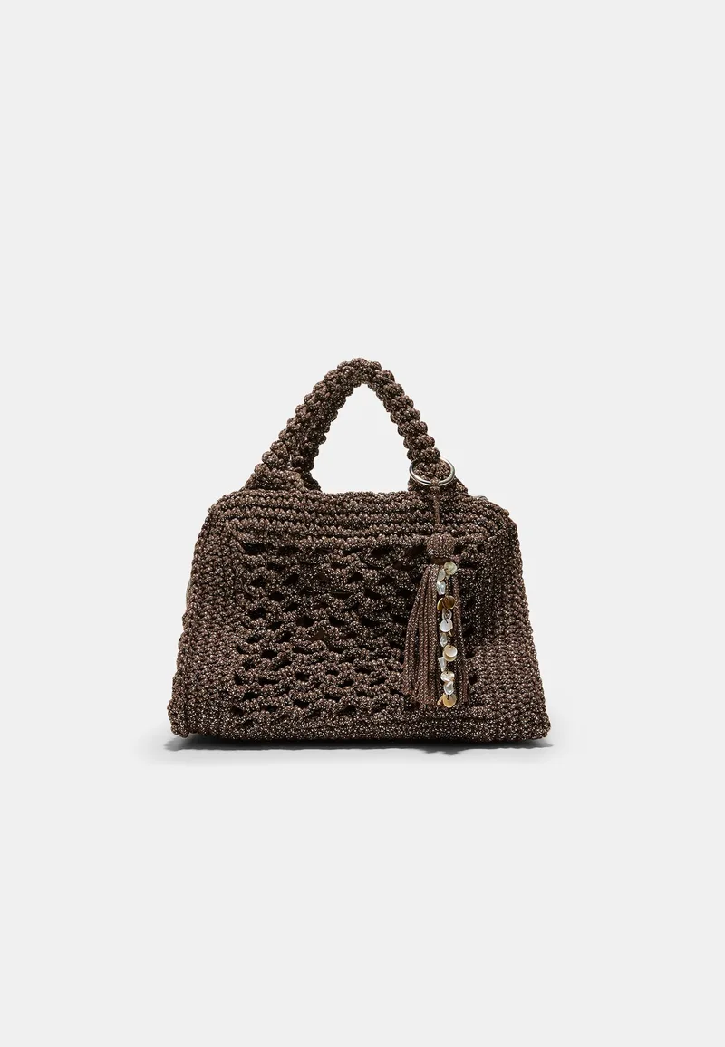 Stradivarius Κροσέ Τσάντα Tote Με Μεταλλιζέ Νήμα Καφέ Os