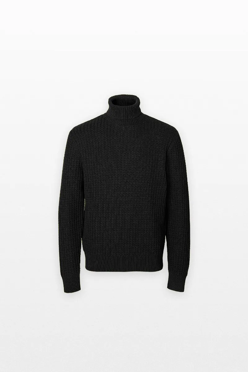 SELECTED HOMME Ανδρικό Μαύρο Knit Structure Roll Neck Blouse