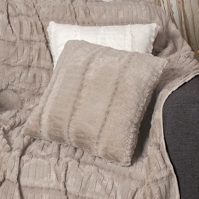 Διακοσμητική Μαξιλαροθήκη Γούνινη (45x45) Silk Fashion Stripe Μπεζ