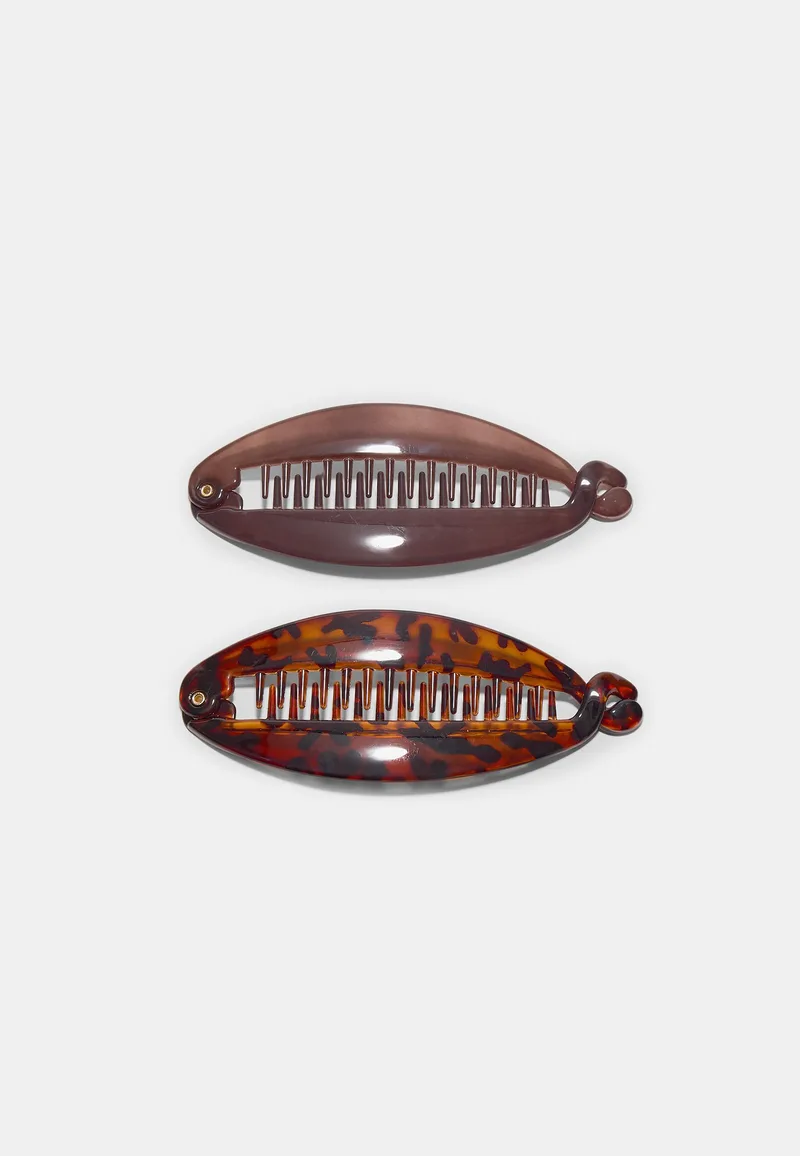 Stradivarius Σετ 2 Κλιπ Μπανάνα Καφέ Os