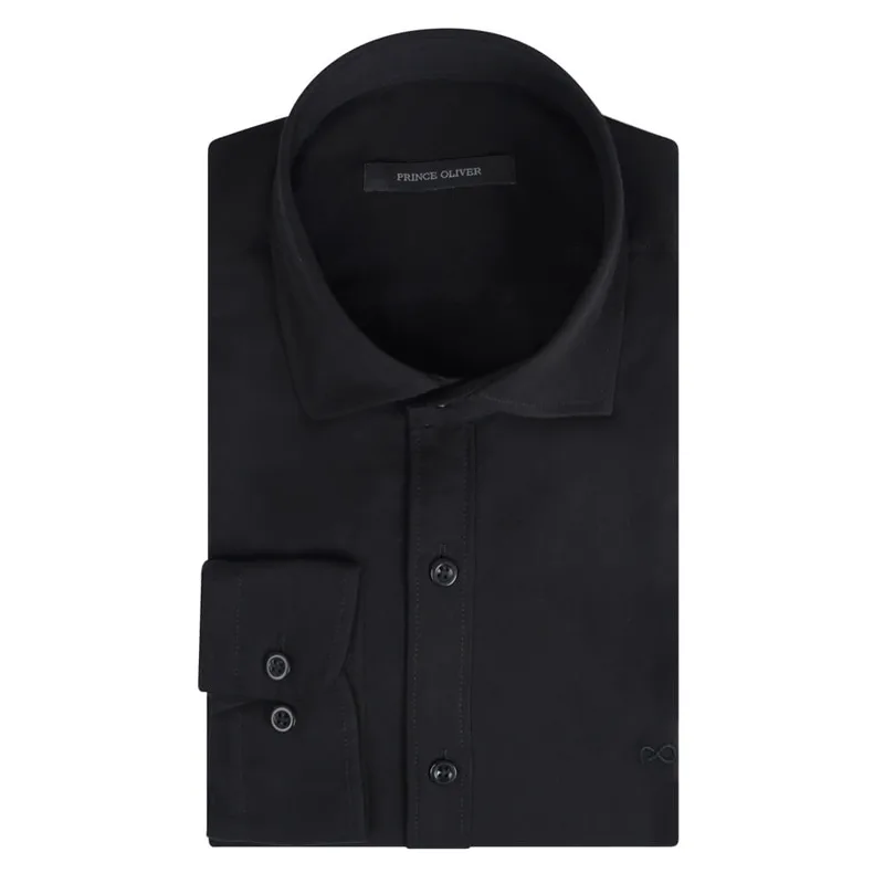 Prince Oliver Tencel Πουκάμισο Μαύρο (Modern Fit) New Arrival