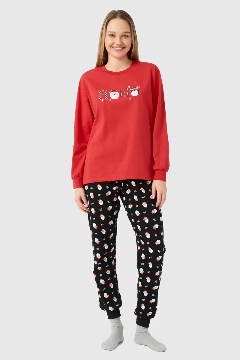 Minerva Unisex χριστουγεννιάτικη βαμβακερή πυτζάμα "Ho Ho"-89901-18