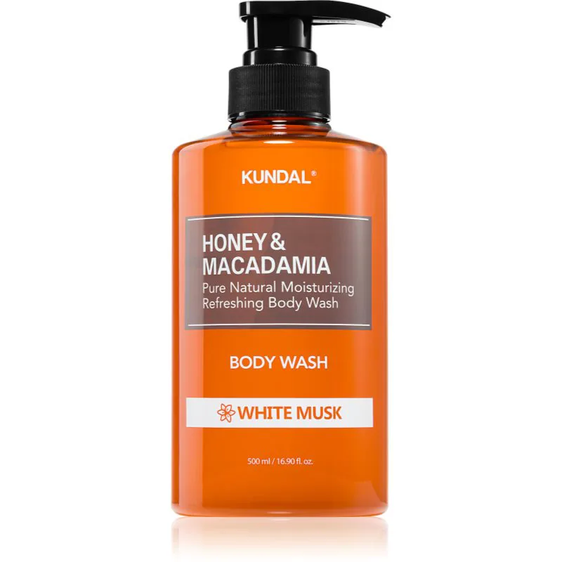 KUNDAL Honey & Macadamia White Musk απαλό τζελ για ντους με ενυδατικό αποτέλεσμα 500 ml