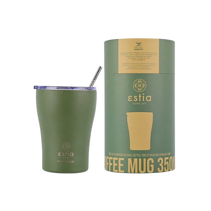 Θερμός-Κούπα Ανοξείδωτη Με Καλαμάκι Forest Spirit Save The Aegean Estia 350ml-7x7x13εκ. 01-13813 (Υλικό: Ανοξείδωτο, Χρώμα: Πράσινο ) - estia - 01-13813