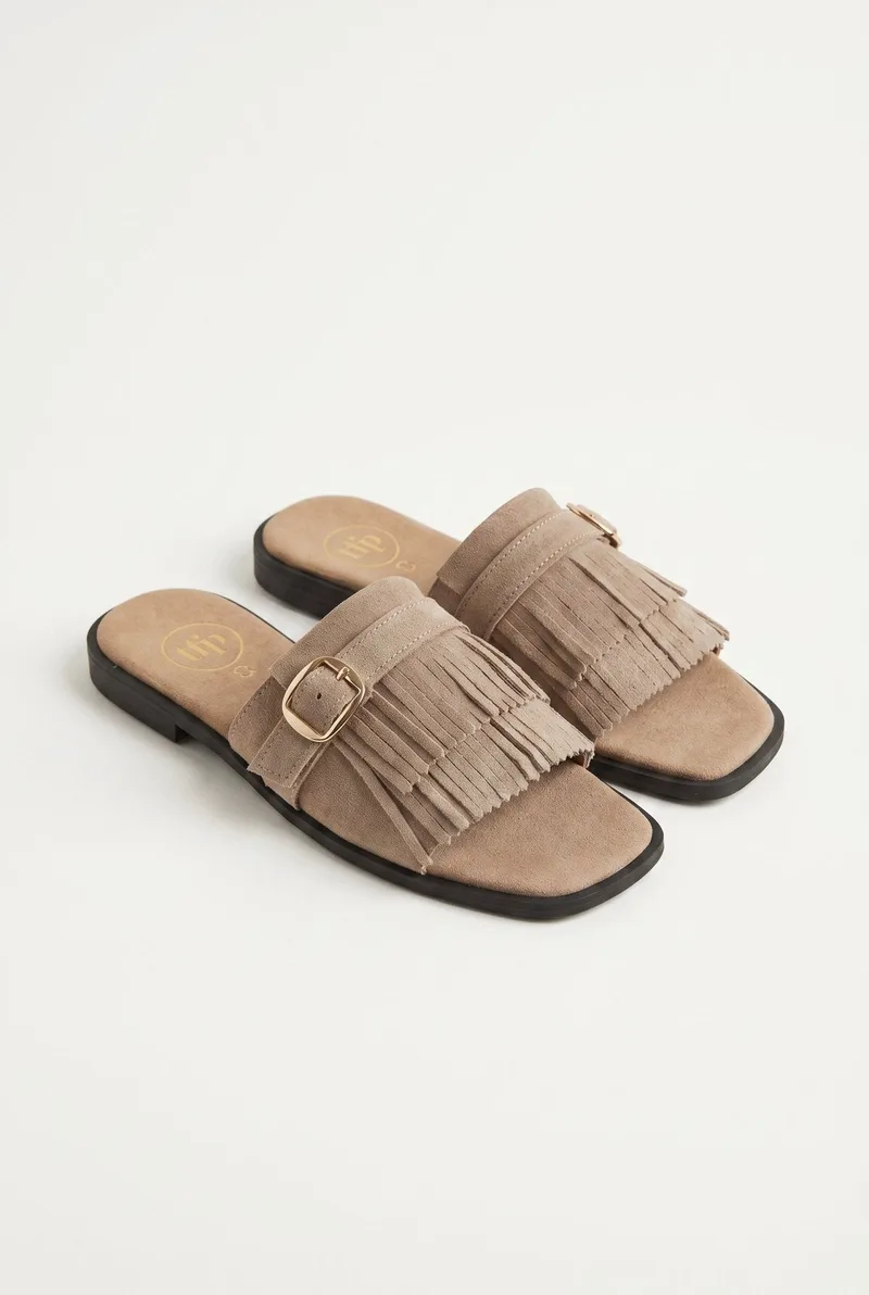 TFP Suede Sandals Fringe Detail - I184 - Taupe Suede