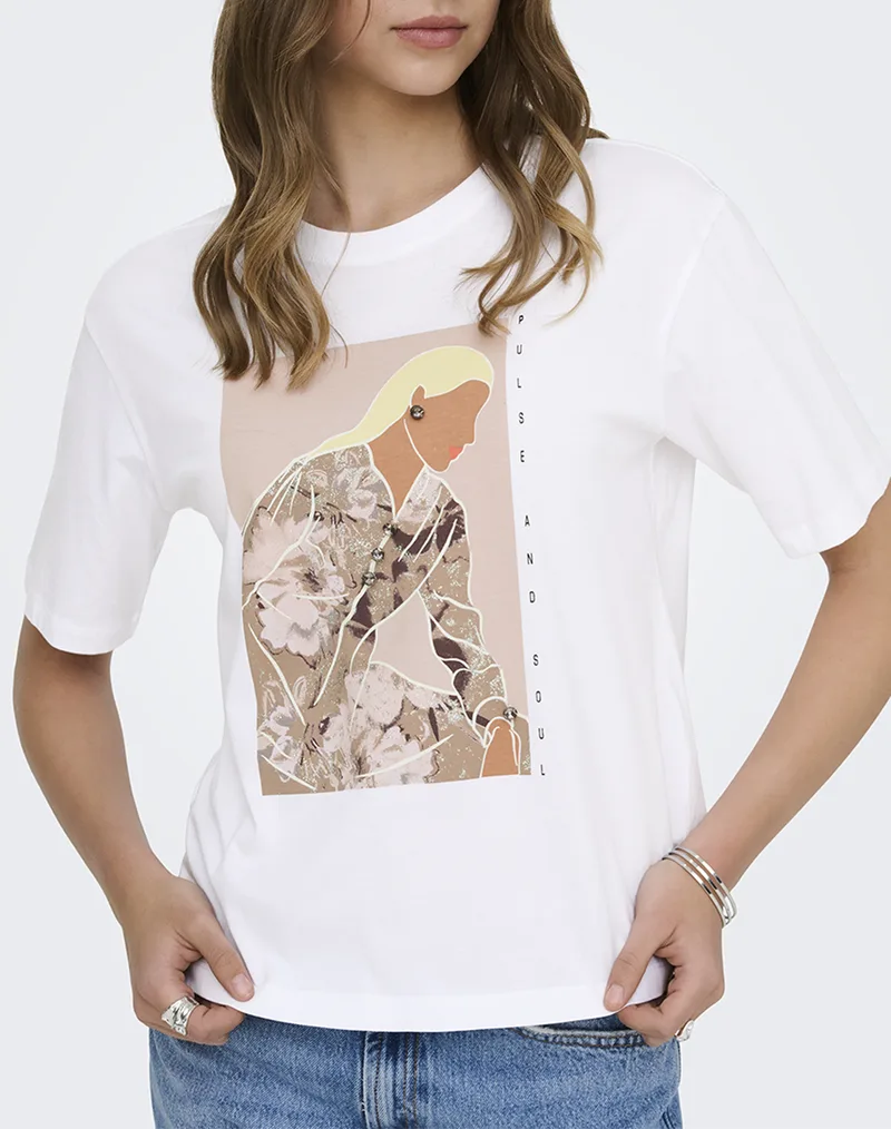 ONLY ONLSUSAN S/S PRINT TOP BOX JRS 15372179-Bright WhiteSusan pulse OffWhite