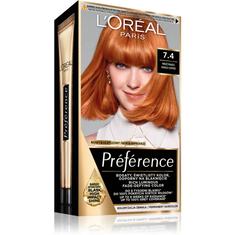 L’Oréal Paris Préférence βαφή μαλλιών απόχρωση 7.4 Mango Copper 1 τμχ
