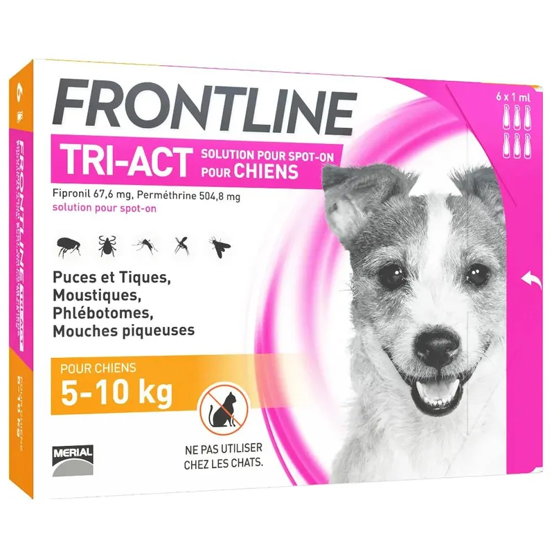 Frontline Tri-act Spot-on Dog 5-10kg 6 Pipettes of 1ml