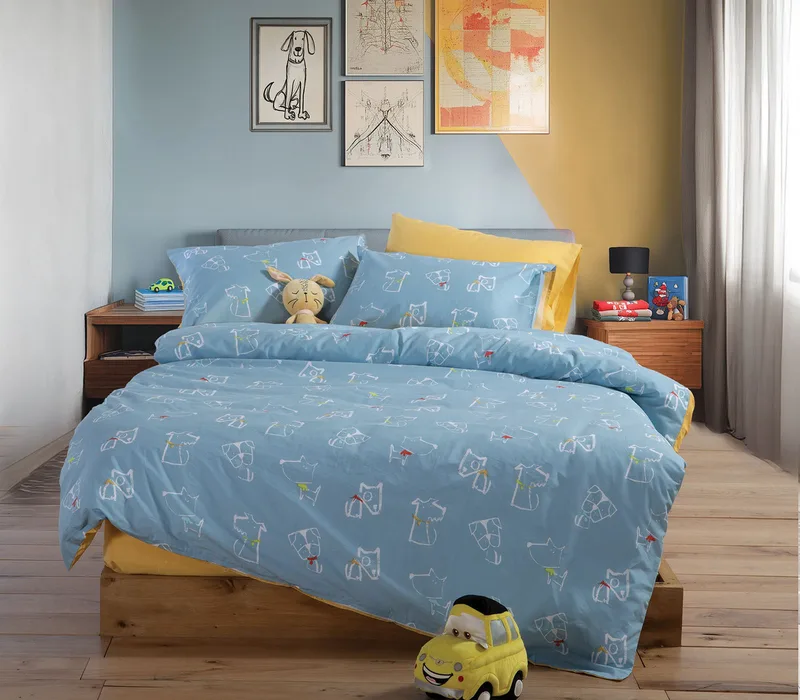 Σετ Παιδικά Σεντόνια Μονά 3 Τεμαχίων Nef-Nef Dog Life Blue 170x260