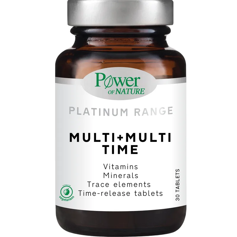 Power Health Platinum Range Multi + Multi time Πολυβιταμίνη Βραδείας Αποδέσμευσης για Τόνωση του Οργανισμού που Διαρκεί 30tabs