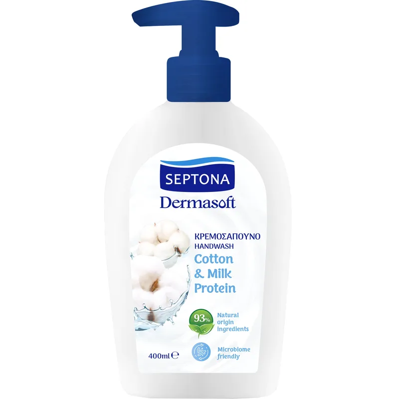 Septona Dermasoft Handwash with Cotton & Milk Protein Κρεμοσάπουνο με Οργανικό Εκχύλισμα Βαμβακιού & Πρωτεΐνη Γάλακτος 400ml