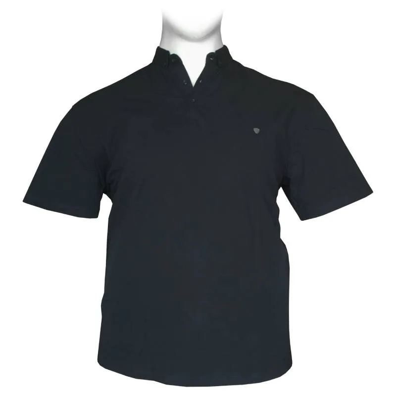 Polo πικέ ελαστικό μονόχρωμο με μεταλλικό patch και κουμπί στο γιακά - Dark Blue