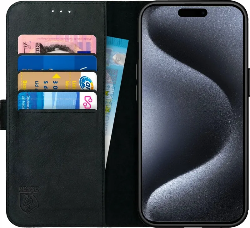Κόκκινο Deluxe Δερμάτινη Θήκη Πορτοφόλι Apple iPhone 15 Pro - Black (8719246401558)