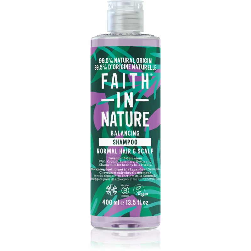 Faith In Nature Lavender & Geranium φυσικό σαμπουάν για κανονικά έως ξηρά μαλλιά 400 μλ