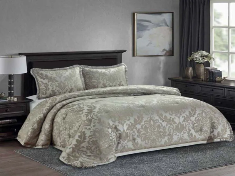 Πάπλωμα Υπέρδιπλο Damask Jacquard Γαρύφαλλο 220x240 - Coffee
