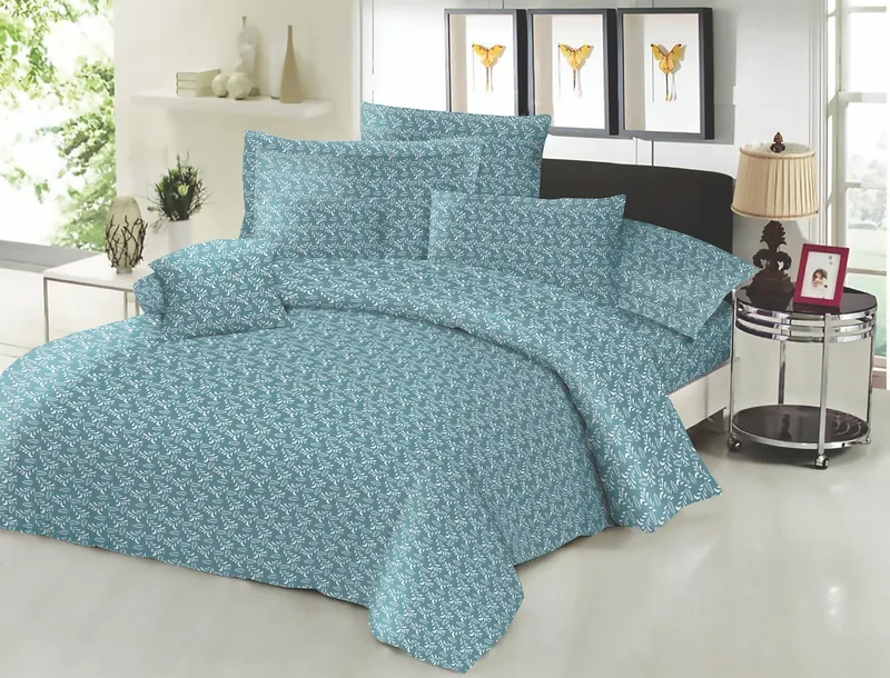 Σεντόνι ΚΟΜΒΟΣ Cotton Line NEW Printed Fern Petrol Διπλό με λάστιχο 150x200+22