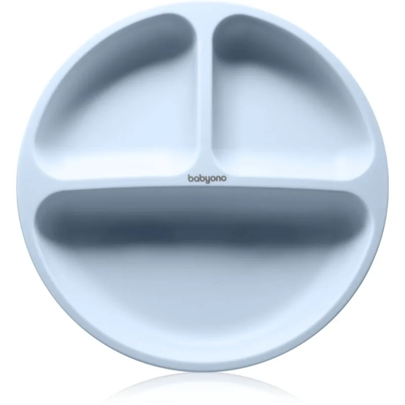 BabyOno Siilicone Plate 6m+ πιάτο με χωρίσματα με βεντούζα Blue 1 τμχ