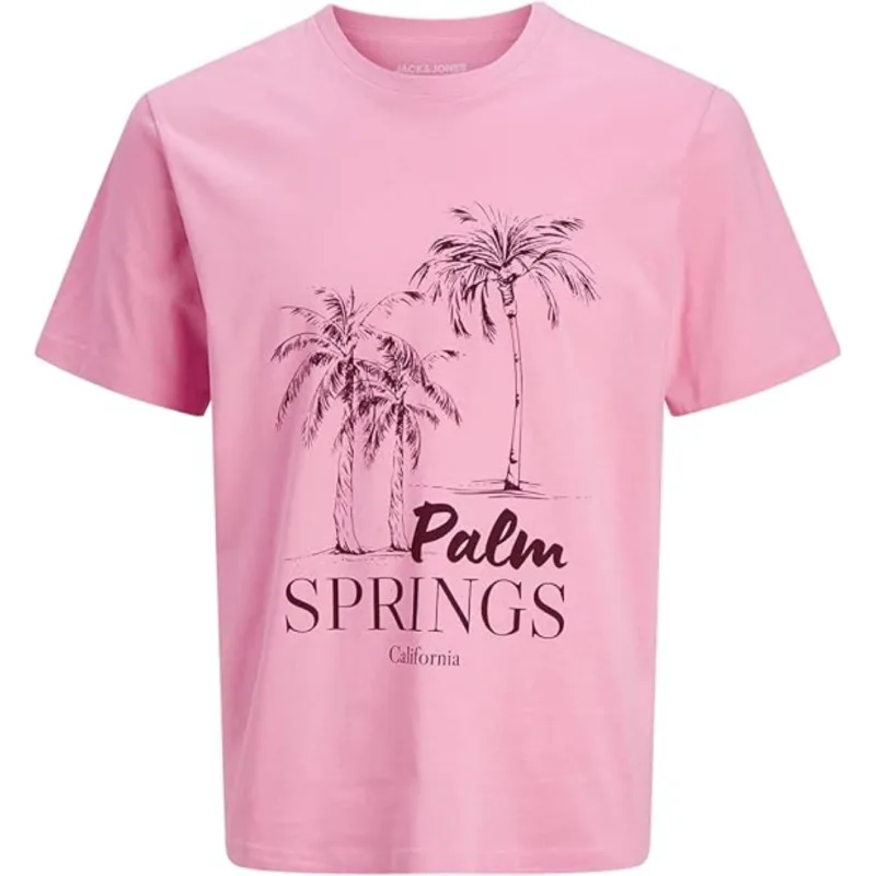 Jack & Jones "Larri Tee" T-shirt σε Plus fit γραμμή,με μεταξοτυπία - Ροζ Swan