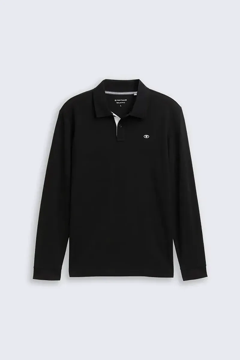 Tom Tailor ανδρική μπλούζα πόλο με monogram Regular Fit - 1043278 Μαύρο