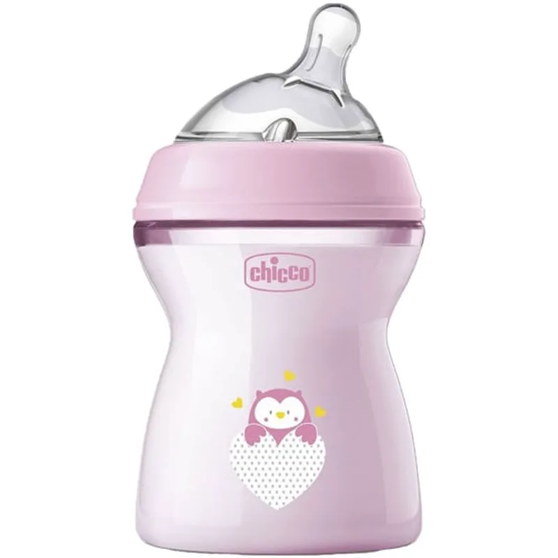 Chicco Natural Feeling Plastic Bottle 2m+ 250ml Πλαστικό Μπιμπερό με Σύστημα Κατά των Κολικών & Θηλή Σιλικόνης Αργής Ροής, 1 Τεμάχιο - Ροζ