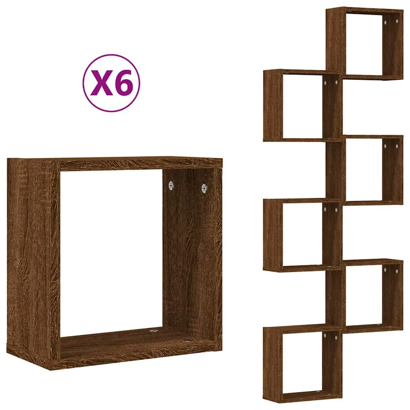 vidaXL Ράφια Τοίχου Κύβοι 6 τεμ. Καφέ Δρυς 30x15x30 εκ.