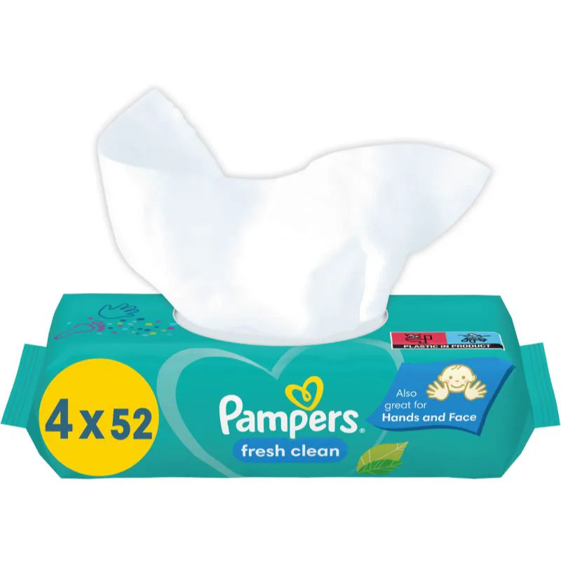 Pampers Fresh Clean υγρά μαντηλάκια καθαρισμού για παιδιά για ευαίσθητο δέρμα 4x52 τμχ