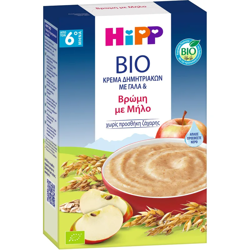 Hipp Bio Milk & Cereal Baby 6m+ Oat & Apple Βιολογική Κρέμα Δημητριακών με Γάλα, Βρώμη & Μήλο Χωρίς Ζάχαρη για Βρέφη από τον 6ο Μήνα 250g
