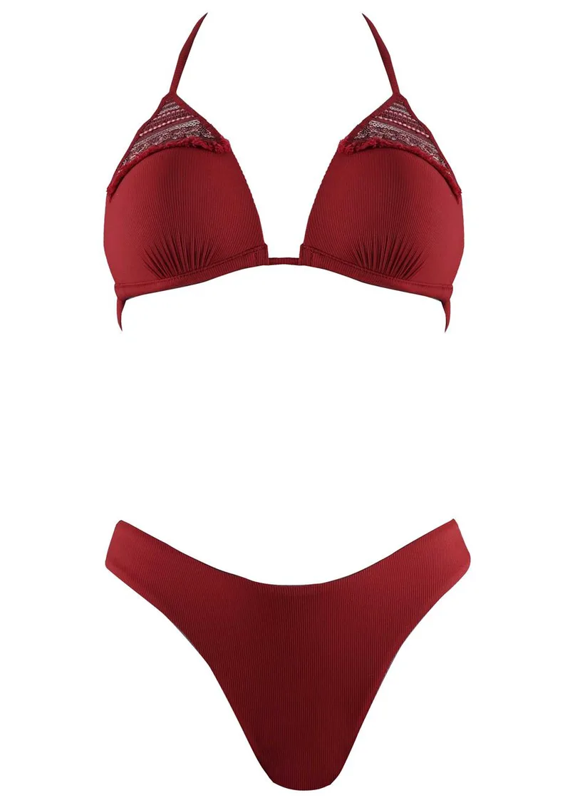 Σέτ μαγιό ενισχυμένο τρίγωνο bikini κανονική γραμμή. Καλύπτει B cup ΜΠΟΡΝΤΩ