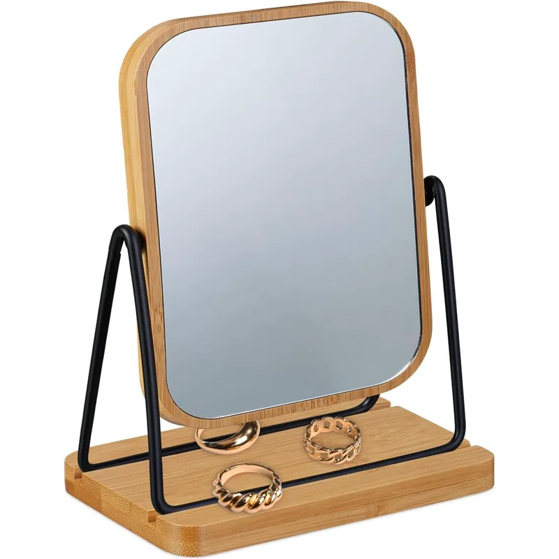 Καθρέφτης Μακιγιάζ Relaxdays Makeup Mirror with Bamboo Frame Επιτραπέζιος από Μπαμπού 23 x 14.5 x 10 cm - Brown (10050257_46)