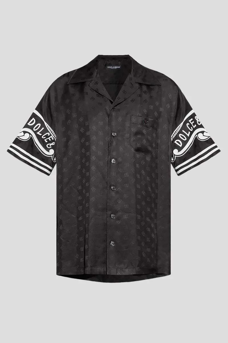 DOLCE&GABBANA Ανδρικό Μαύρο Black Silk Shirt with Pocket