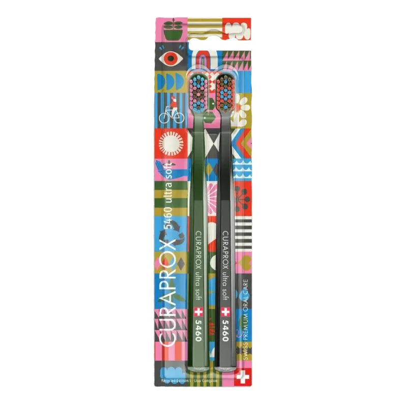 Curaprox Recycled Edition 5460 Ultra Soft Toothbrush Μαλακές Οδοντόβουρτσες Ενηλίκων με Εξαιρετικά Απαλές & Ανθεκτικές Ίνες για Αποτελεσματικό Καθαρισμό 2 Τεμάχια