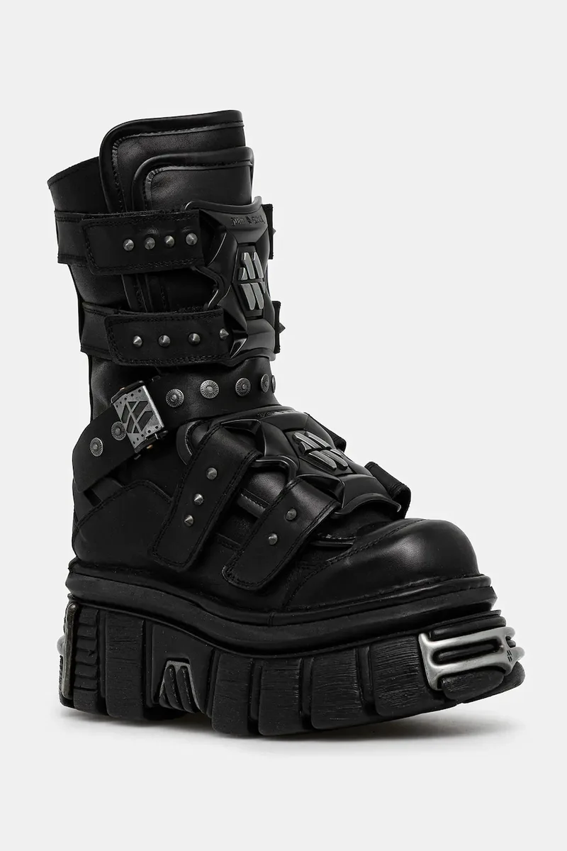 Δερμάτινες μπότες New Rock CRUST NEGRO, TOWER NEGRO E14 ACERO