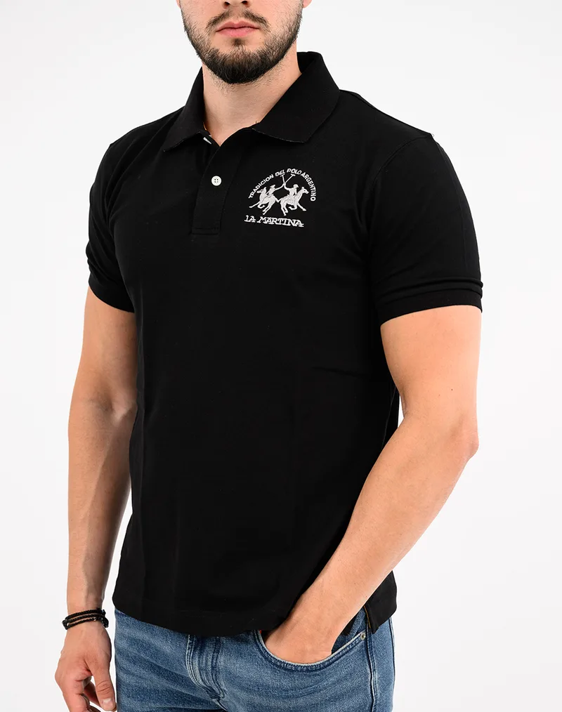 LA MARTINA ΜΠΛΟΥΖΑ POLO ΚΜ MAN POLO S/S PIQUET STRETCH 3LMCCMP11-09999 Black