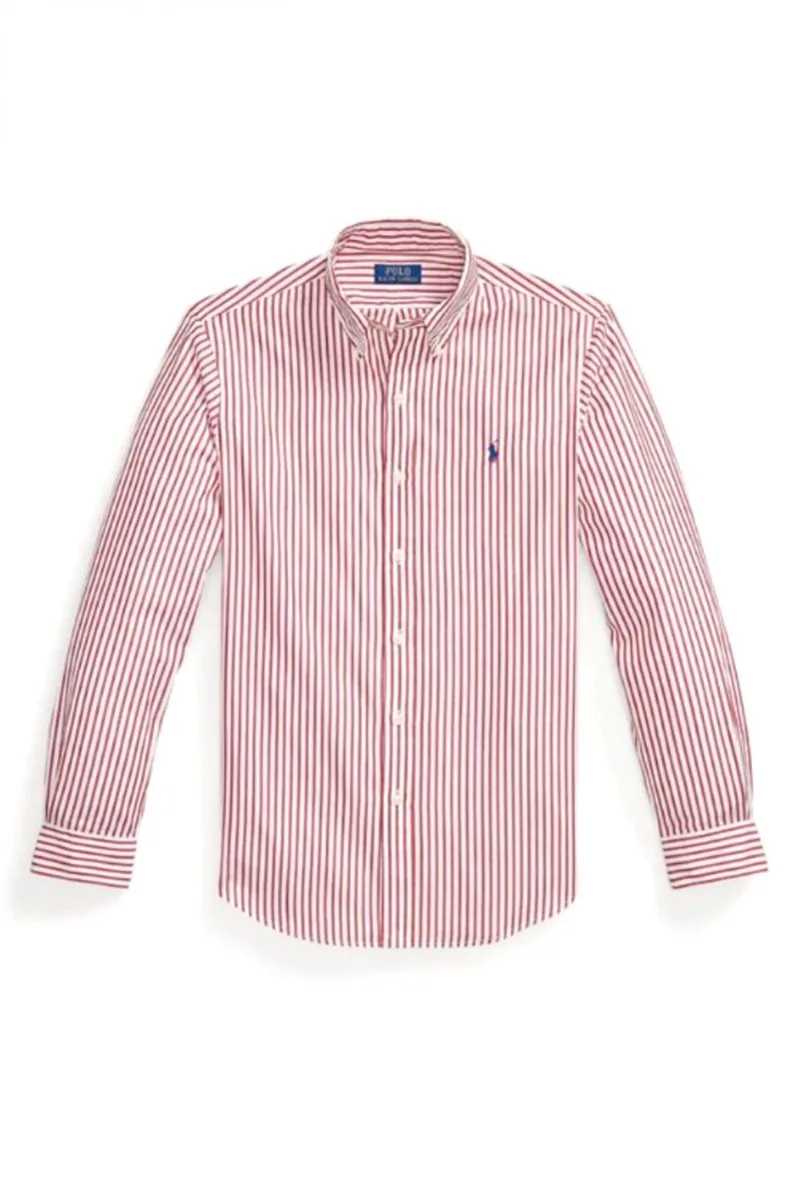 RALPH LAUREN ΠΟΥΚΑΜΙΣΟ ΡΙΓΕ BUTTON DOWN CUSTOM FIT ΚΟΚΚΙΝΟ-ΛΕΥΚΟ