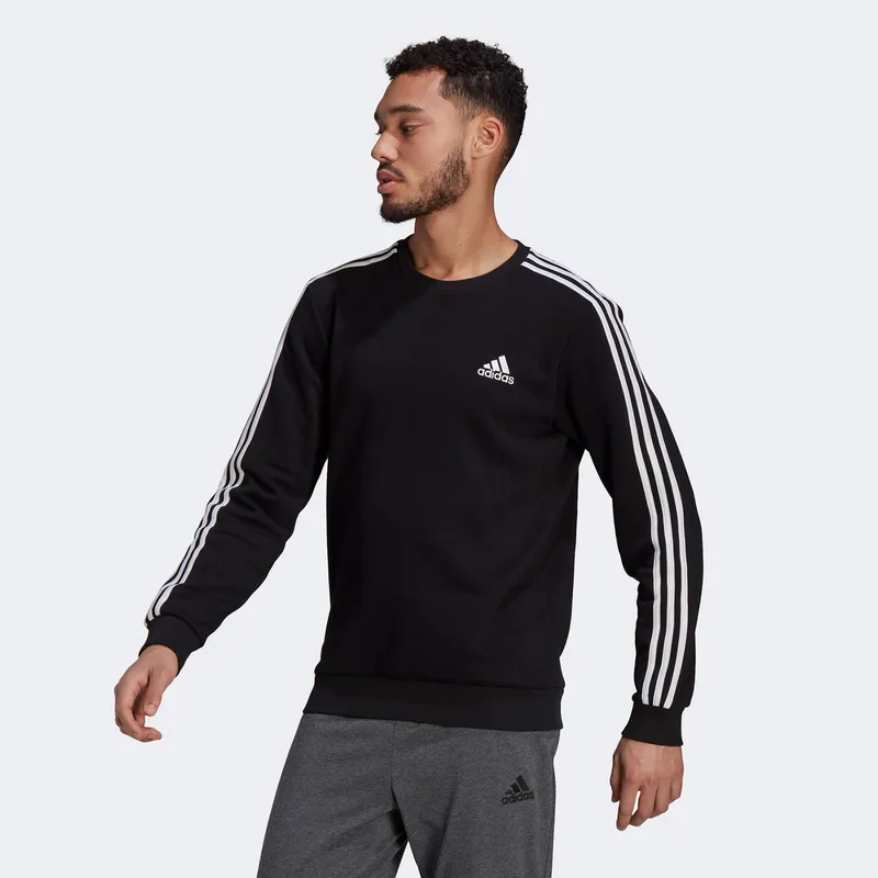 ADIDAS ESSENTIALS FLEECE 3-STRIPES SWEATSHIRT ΜΑΥΡΟ