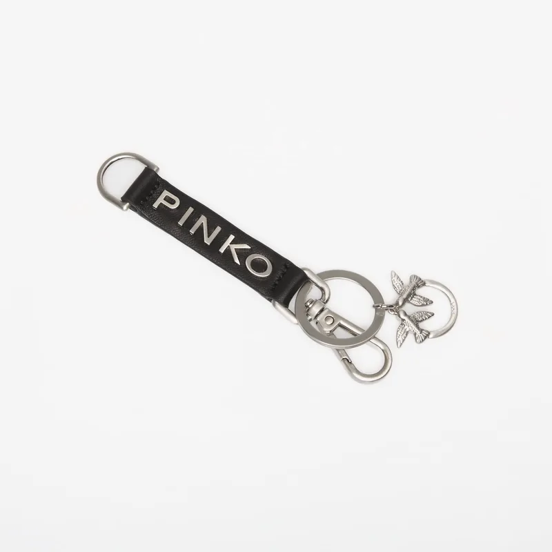 Pinko Logo Keychain Saffiano + Logo Black Universal