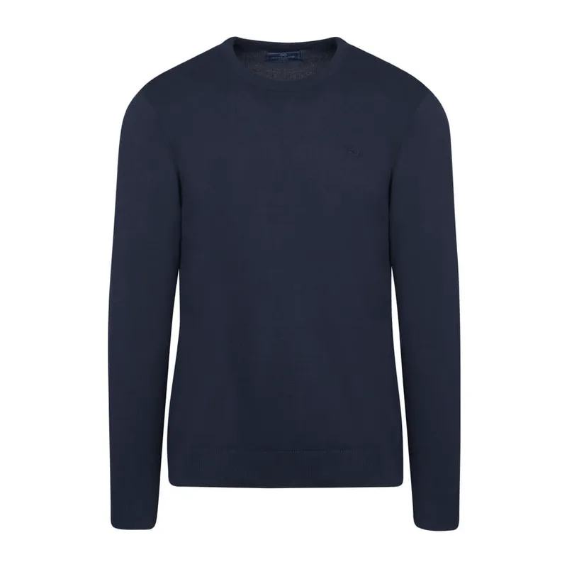 Logo-Embroidered Πλεκτή Μπλούζα Μπλε Σκούρο in Cotton (Modern Fit) New Arrival