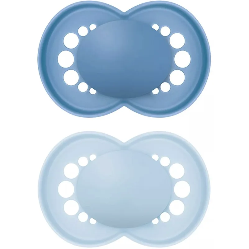 Mam Original Unprinted Matt Silicone Soother 6-16m Ορθοδοντική Πιπίλα με Θηλή Σιλικόνης Φιλική προς το Δερματάκι του Μωρού με Πρακτική Θήκη Μεταφοράς 2 Τεμάχια, Κωδ 178SBC - Μπλε / Γαλάζιο