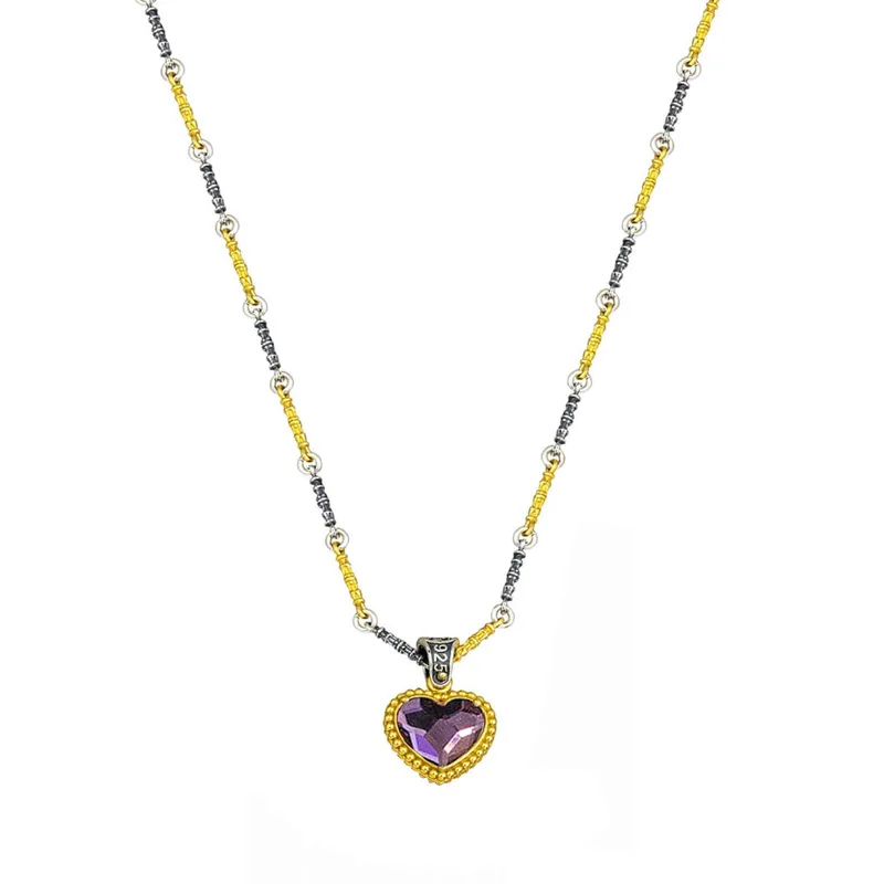 DIMITRIOS Γυναικείο Κολιέ Kαρδιά με Swarovski από Δίχρωμο Ασήμι M102