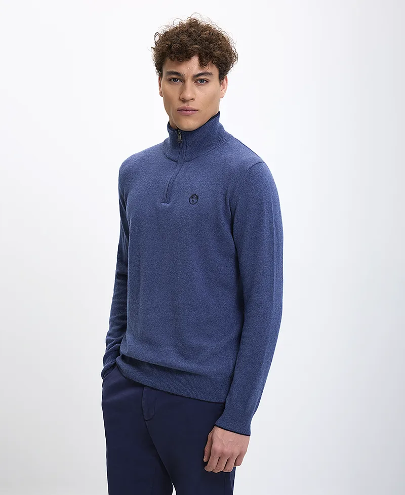 North Sails Ανδρικό Πουλόβερ Ζιβάγκο Regular Fit με Φερμουάρ Μπλέ Ραφ