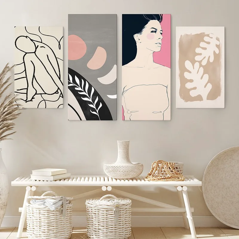 Τετράπτυχος Πινακας σε καμβά PINK AND GREY