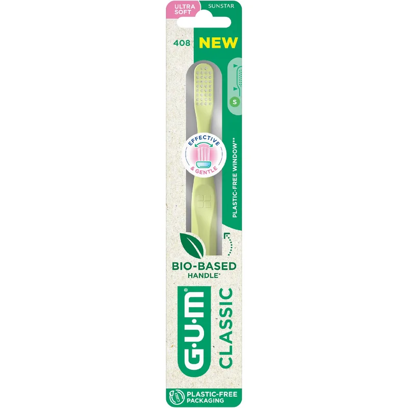 Gum Classic 408 Ultra Soft Toothbrush Πολύ Μαλακή Οδοντόβουρτσα για την Καθημερινή Φροντίδα των Δοντιών & των Ούλων 1 Τεμάχιο - Κίτρινο