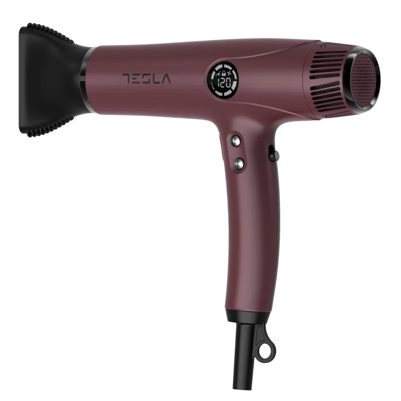Πιστολάκι Μαλλιών Tesla DRH500BBD, 2200W, 68000 rpm, 4 ταχύτητες, 4 ρυθμίσεις θερμοκρασίας, έως 120C, ιονισμός, Cool shot, οθόνη LED, Μπορντώ