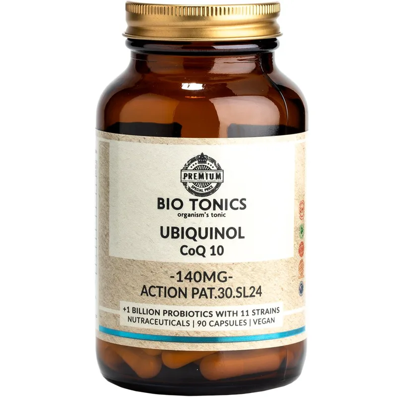 Bio Tonics Ubiquinol CoQ 10, 140mg & Probiotics Συμπλήρωμα Διατροφής με Συνένζυμο Q10 ως Ουμπικινόλη & Προβιοτικά για Ενέργεια, Τόνωση του Οργανισμού σε Κυτταρικό Επίπεδο με Ισχυρή Αντιοξειδωτική Δράση 90caps